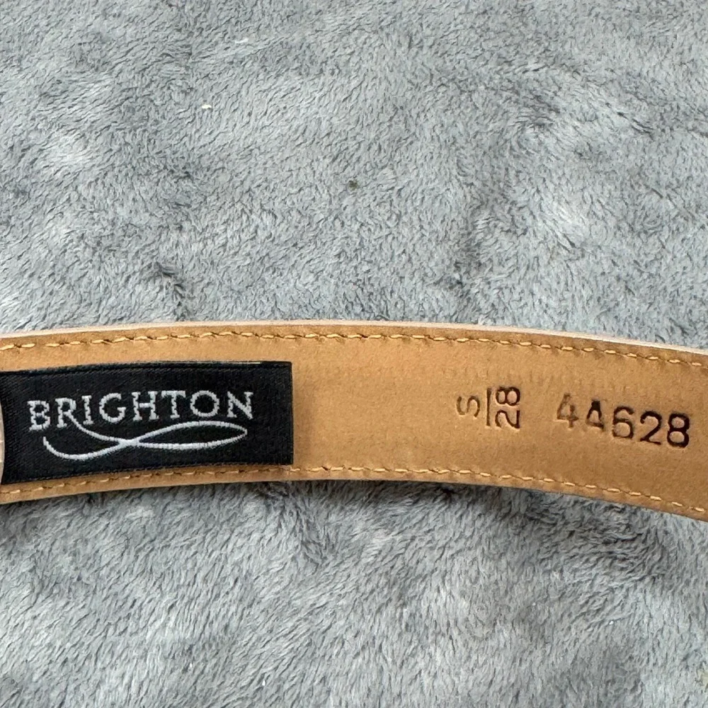 Brighton Lizard‎ Embossed Leather Belt Womens 28 Beige Excellent Silver Buckle